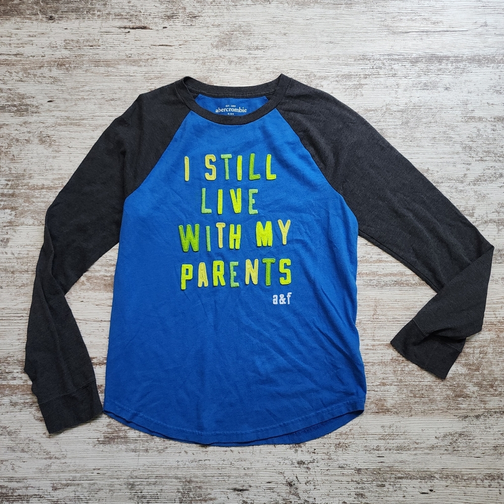 Abercrombie & Fitch Kids Blue and Black Graphic Long Sleeve Tee Size 15/16